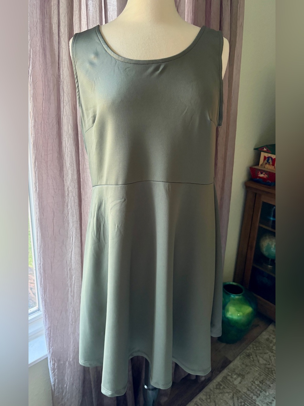 Rue 21 size 2X Sage Green Sleeveless Skater Dress Zipper Poly Spandex Blend